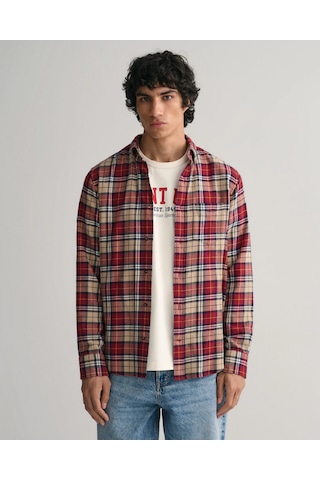 Gant Erkek Regular Fit Düğmeli Yaka Kareli Gömlek-bordo Bordo