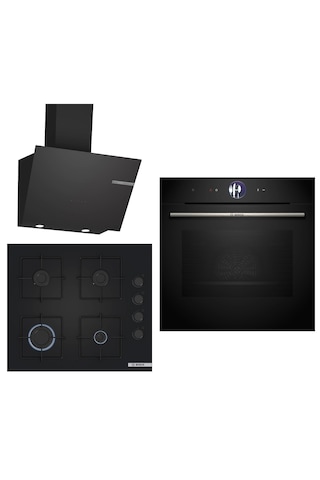 Bosch Black Deluxe HBG7563B1 4D Hot Air - POP6C6P31O 3D Fry - DWK66PJ60T 3 Lü Ankastre Set 606