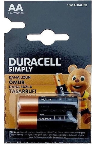 Duracell Simply 1.5v Alkaline Aaa İnce Kalem Pil 2'li Paket