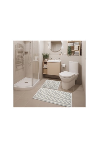 2 Li Bukle Banyo Takımı Banyo Tekstili/modern/doğal/sade/şık Kaymaz Taban -794 Gray3