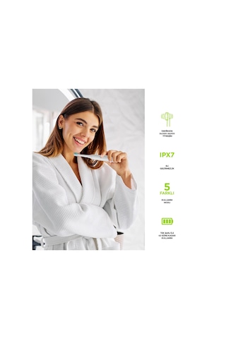 Polosmart Pbs520 5 Mod Şarjlı Diş Fırçası Ipx7 Su Geçirmez 4 Yedek Başlık Type-c Girişli Beyaz Şarjlı
