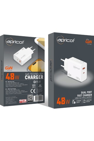Apricot Apc-u448 48w Gan Beyaz Hızlı Ev Şarj Adaptörü Şarj Cihazı