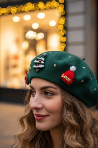 Yeşil Yılbaşı Temalı Bere Çok Renkli