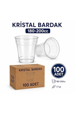 Kristal Plastik Bardak 180-200 Cc 100 Adet Şeffaf Sert Tek Kullanımlık Bardak Su Meşrubat Içecek Servis Bardağı