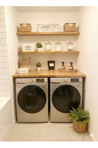 %100 Masif Ahşap Çamaşır Makinesi Ve Kurutma Makinesi Üstü Ve Duvar Rafları 120x60cm 30934803