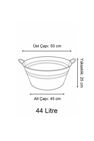 44 Litre Çok Amaçlı Metal Leğen - Dekoratif Buz Kovası, Saksılık Ve Şömine Odunluk 50 Cm Çap Renksiz