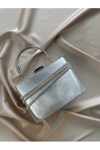 Öznora Silver Taşlı Metal Kulplu Abiye Çanta Std
