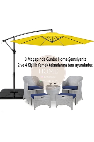 Gunbo Home 3 Mt 8 Kaburga Full Demir 21 Kg Sarı Bahçe Şemsiyes