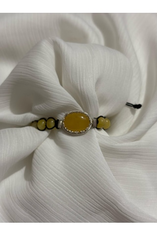 İlknur Doğal Taş Evi Gümüş Çerçeveli Kehribar Bileklik