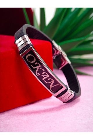 Çelik Derili Bileklik Kişiye Özel İsimli Paslanmaz Derili Çelik İsimli Bileklik 316 L Çelik Beyaz