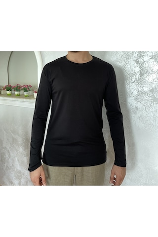 Erkek Elastan Bisiklet Yaka Uzun Kol 2 Adet T-Shirt