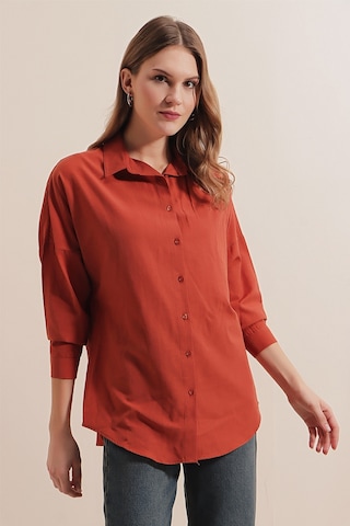 Bigdart 3900 Oversize Uzun Basic Gömlek - Kiremit 001