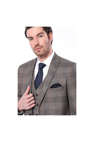 Wessi Kare Desenli Slim Fit Kahverengi Erkek Ceket 001