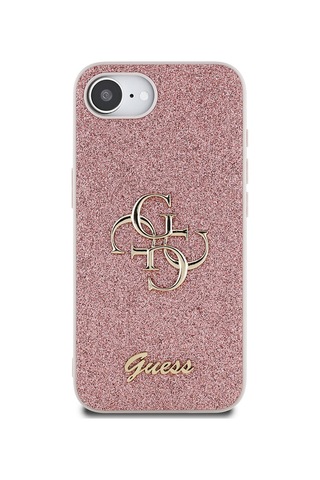 Apple iPhone 16e Uyumlu Kılıf Guess Lisanslı 4g Büyük Metal Logolu Glitter Kapak Pembe