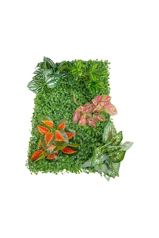Yapay Çiçek Duvar Kaplama Panel Şimşir 40x60 5Demet Yeşil Bitki D