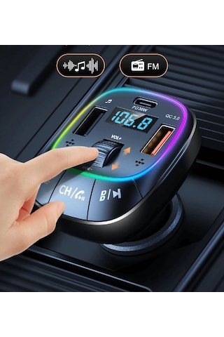 Linktech Fm Transmitter - Linktech Gf17 Premium 48w Üç Girişli 5.0 Bluetooth Fm Transmitter - Rgb Ça