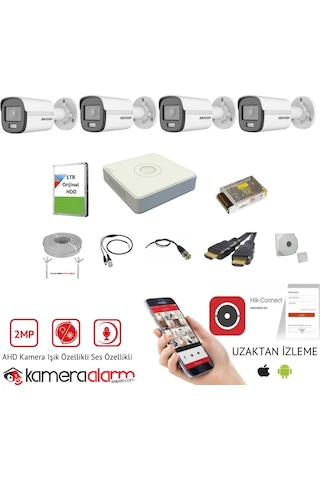 4 Kameralı Mikrofonlu 7/24 Renkli Görüşlü 2mp Ahd Güvenlik Kamerası