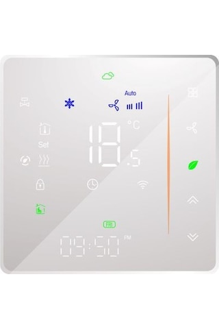 Padalink Bac-006-ew Dört Borulu Klima Termostati, Beyaz Dokunmatik Ekran, Üç Hızlı Fan Ve İki Tel Elektrikli Valf Kontrolü