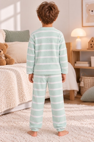 Luess Erkek Çocuk %100 Pamuk Havlu Pijama Takımı Ayıcık Baskılı Uzun Kollu Mint Yeşili Örme