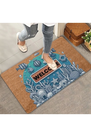 Valerine Life Melek Balıkları Ve Deniz Bitkileri Welcome Kapı Önü Paspası 45x70cm