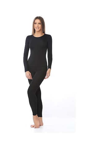 Kadın Kışlık Termal Sıcak Tutan Tayt Fanila Takım Set Siyah Siyah