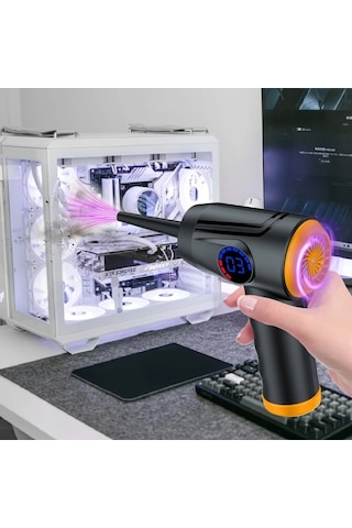 Honeybeeshop Siyah 51000 Rpm Yüksek Güçlü Kablosuz Elektrikli Hava Üfleyici 4 Hız Lcd Ekran Usb C Şarj Taşınabilir Hava Üfleyici Bilgisayar Klavye Oyun Konsolu Temizlik