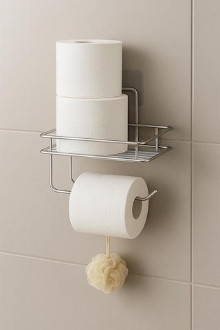 Alper Banyo Mat Siyah Güçlü Yapışkanlı Raflı Tuvalet Kağıtlığı
