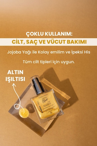 Bade Natural Gold Bitkisel Skualan İçerikli Çok Amaçlı Nemlendirici﻿﻿ Işıltılı Yağ 50 ML