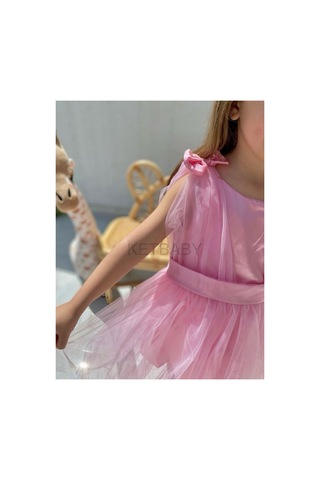 Ketbaby Kız Çocuk Fiyonk Detay Kuşaklı Kısa Kol Elbise Pembe Pembe