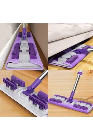 Nobera Mandallı Mop Seti + 1 Yedek Bez - Yüzey Temizleme Havlusu Uyumlu 80-125 Cm Ayarlanabilir Sap