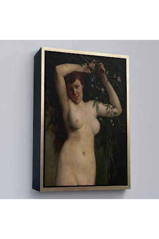 Çerçeveli Gustave Courbet - Dallara Tutunan Nü Kadın Tablosu-7364