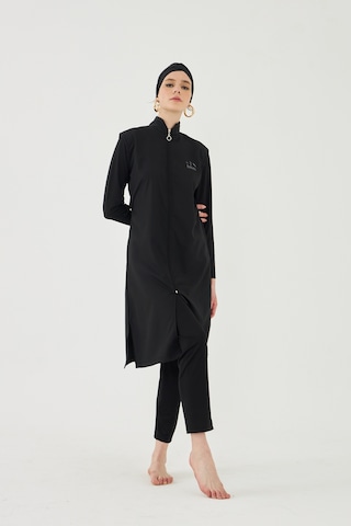 Büyük Beden Tam Kapalı Tesettür Mayo Deniz Mayosu Td1703-116 Siyah Siyah