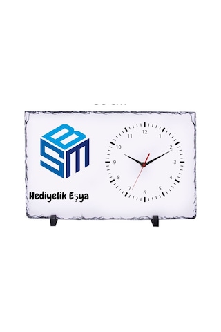 Kurumsal Logolu Dikdörtgen Doğal Taş Masa Saati 25x38 Cm Firmalara Özel Promosyon Saat Çok Renkli