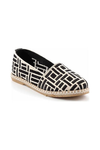Bambi Bej Siyah Leather Kadın Espadril K01534070628 Siyah