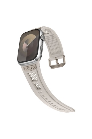 Apple Uyumlu Watch 42mm Zore Krd-117 Hava Alabilen Delikli Metal Süslemeli Desenli Silikon Kordon-titanyum-