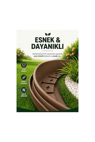 Esnek Pvc Çim Ayırıcı Bahçe Peysaj Düzenleyici 25 Metre Kahverengi Çim Sınırlayıcı Esnek Plastik Taş Toprak Ayraç Bariyer Peyzaj Bordürü