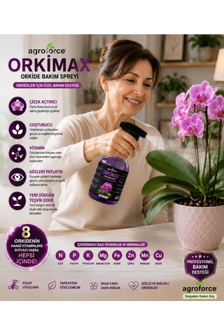 Agroforce Orkimax Orkide Bakım Spreyi 500 Ml Orkide Vitamini, Yaprak Bakım Ve Çiçek Destek Spreyi
