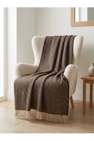 %100 Saf Yün Scotch Dizlik - Tv Battaniye 130x170 Kahverengi