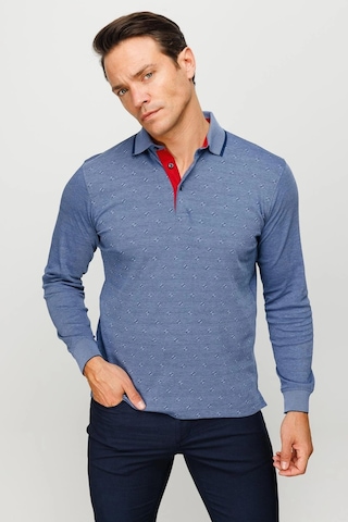 Desen Triko Erkek Polo Yaka Kare Desenli Uzun Kollu Sweatshirt Lacivert Lacivert