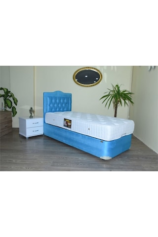 Baza Yatak Başlık TURKUAZ MAVİ Silin Model Metal Fırın Boya 90*190 cm Ful Ortopedik Yatak El Yapım