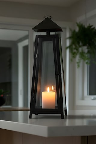 Eliza Metal Mumluk Şamdan - Askılı Cam Panelli Dekoratif 60 Cm Siyah Fener