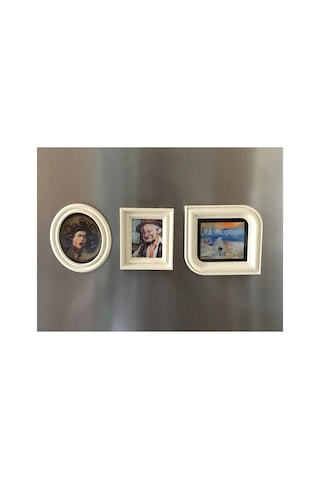 Alvera Decor 3'lü Mini Tablo Çerçeve Buzdolabı Magneti Güçlü Mıknatıslı Fotoğraflık Dekoratif Set