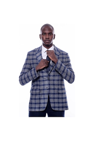 Wessi Ekose Sivri Yaka Slim Fit Mavi Erkek Ceket - Wessi Mavi