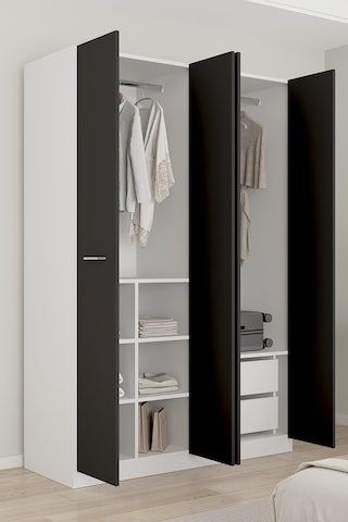 Aeka Ae-3191 Burç Aynalı 4 Kapaklı Çok Bölmeli Askılı Raflı Ve Çekmeceli 210x140x53cm Gardırop Beyaz - Antrasit