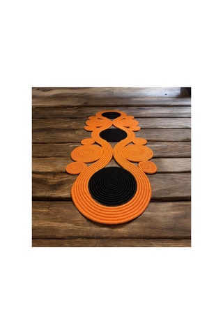 Jüt, Hasır,sarmal Model, Dekoratif Masa Örtüsü, Runner 40x110 Cm, Sehpa Örtüsü, Bohem Tarzı Turuncu Siyah Turuncu Siyah