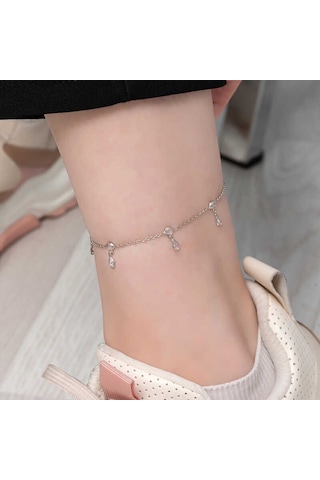 925 Ayar Gümüş Damla Zirkon Taşlı Halhal Çok Renkli