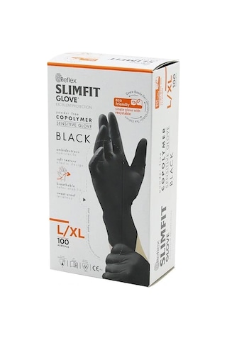 Slimfit Glove Pudrasız Yırtılmaya Dayanıklı Tek Kullanımlık Siyah Eldiven 100'lü