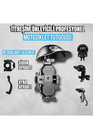 Gidon Ayna Bağlantılı Titreşim Önleyicili Yağmur Güneş Koruma Motosiklet Bisiklet Telefon Tutacağı
