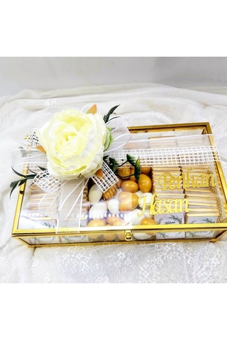 Metal Cam Kutuda Süslü Nişan Çikolatası 80 Adet Tek Güllü