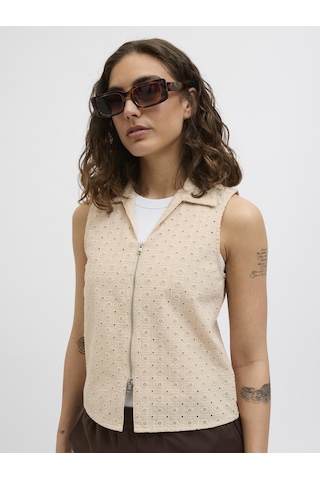 Jack & Jones Kadın Gömlek Yaka Fermuar Kapamali Bluz - Selma - 12277424 Fog